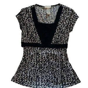 Laura Petites Black & White Geometric Print Empire Waist Tie-Back Top Medium